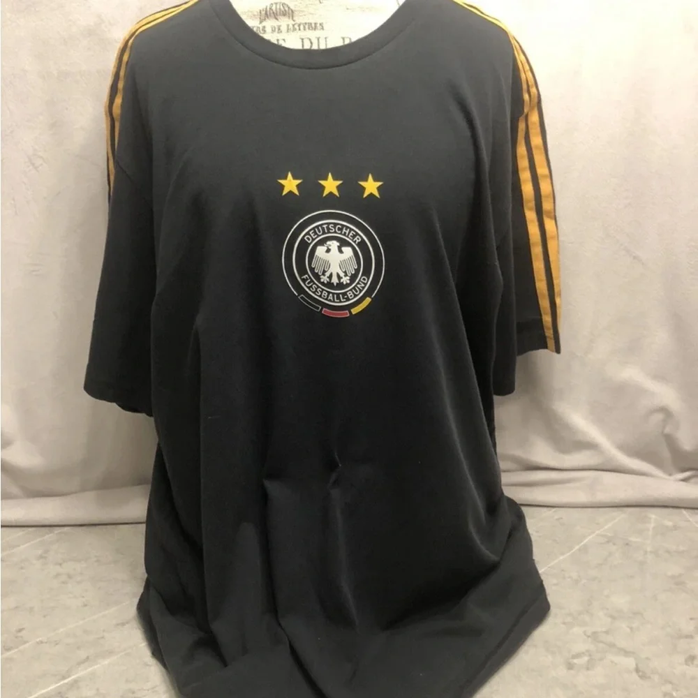 Men’s Adidas Top Deutscher Fuss Ball-Bund jersey 2XL Black Short Sleeve 3 Stripe